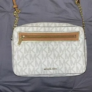 MICHAEL KORS ホワイト ビジネスバッグ Michael Kors Signature Logo Silver Hardware Jet Set Large